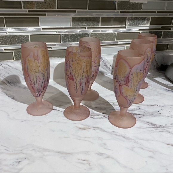 Vintage Hebron Phoenician wine glasses water goblets hand blown hand painted - Picture 3 of 7